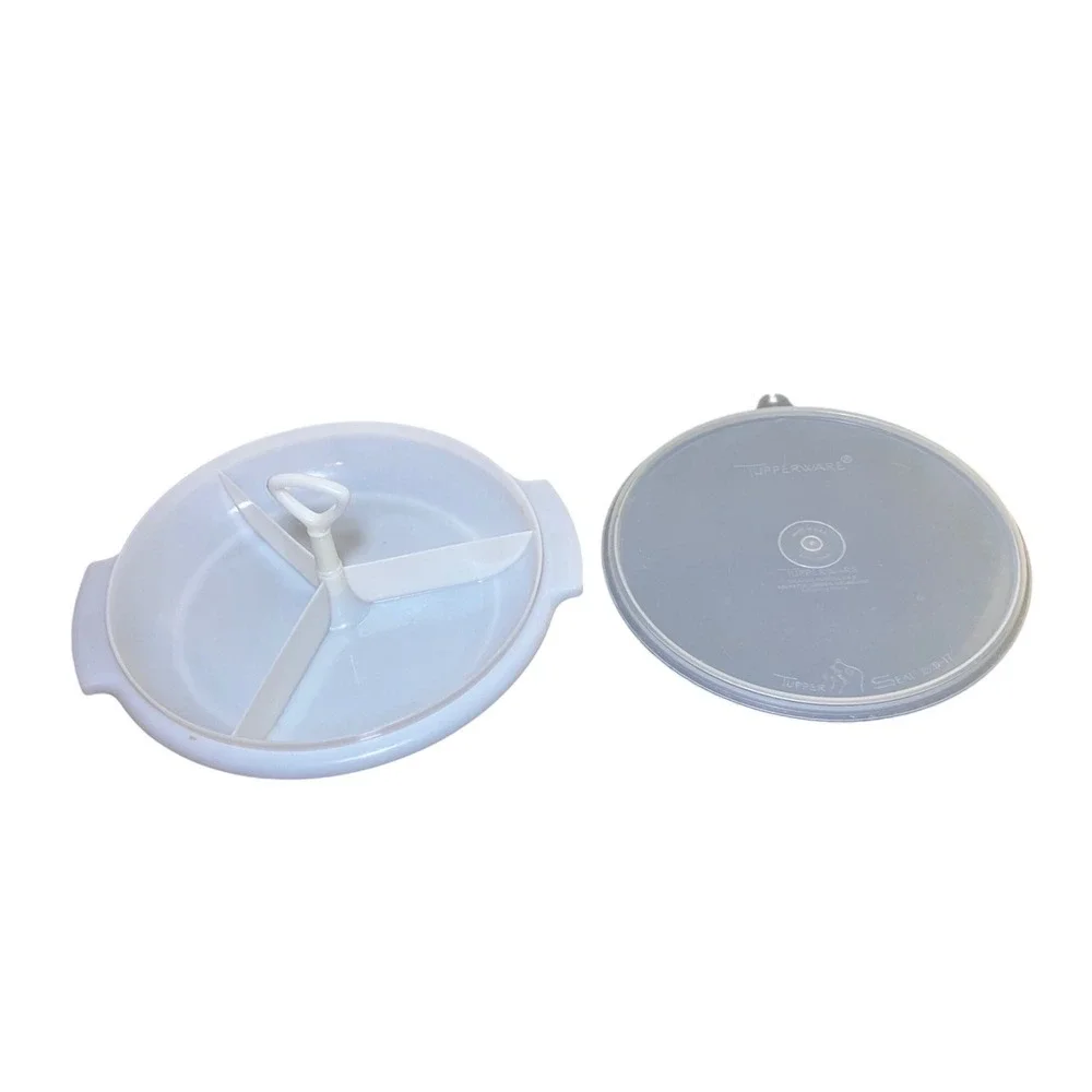 Tupperware Divided Serving Tray White 3 Section Handle Lid 224-15 Vintage Good